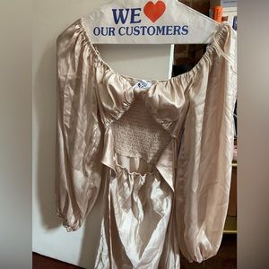 Princess Polly Front Tie Champagne Long Sleeve Mini Dress